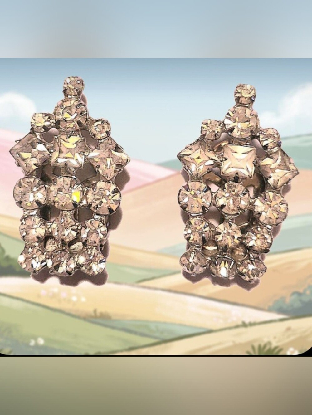 Sparkling Art Deco Era Crystal Cluster Stud Shoe CLIPS - Women Jewelry
